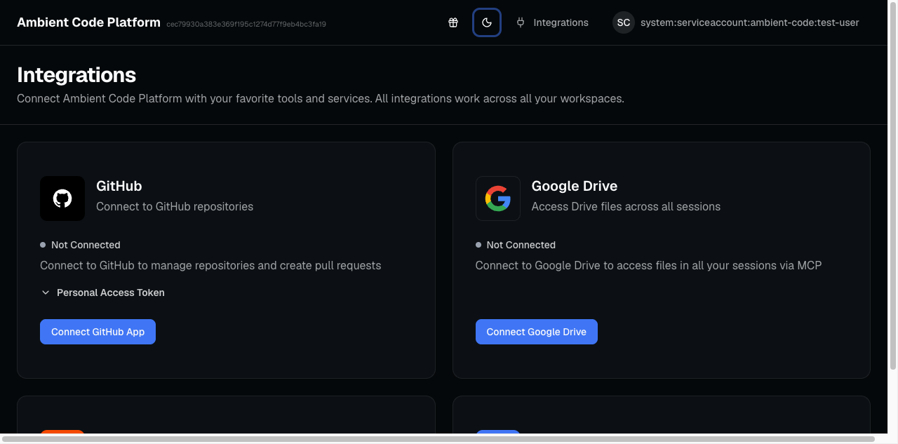 Integrations page